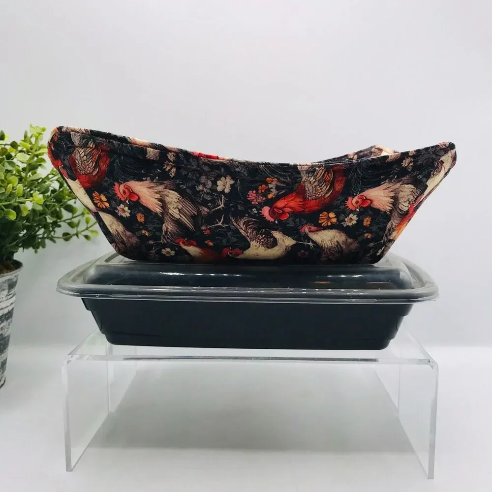 NEW! Microwave Cozy For Takeout Containers Reversible, Farmhouse Chickens